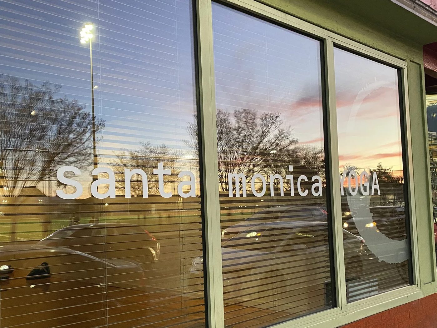 Santa Monica Yoga storefront at dusk